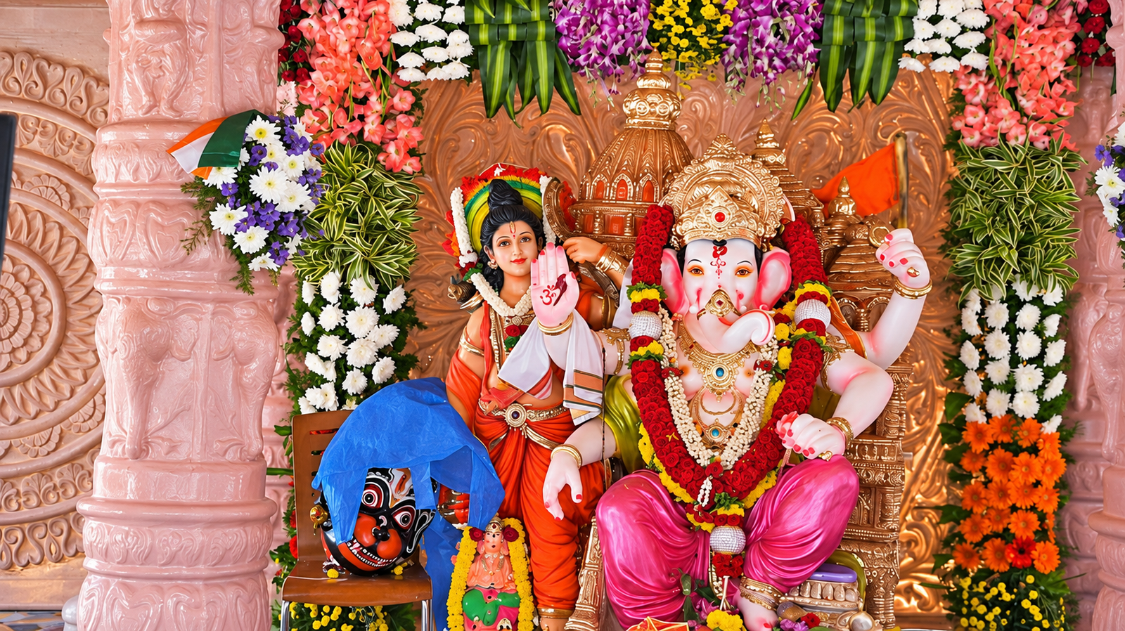 Mahavinayaka idol decorated with flowers at Mahotsava