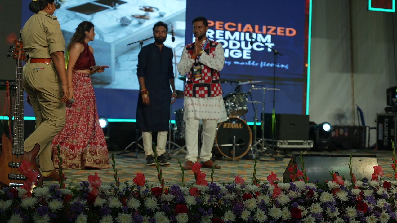 Welcoming guests to the stage