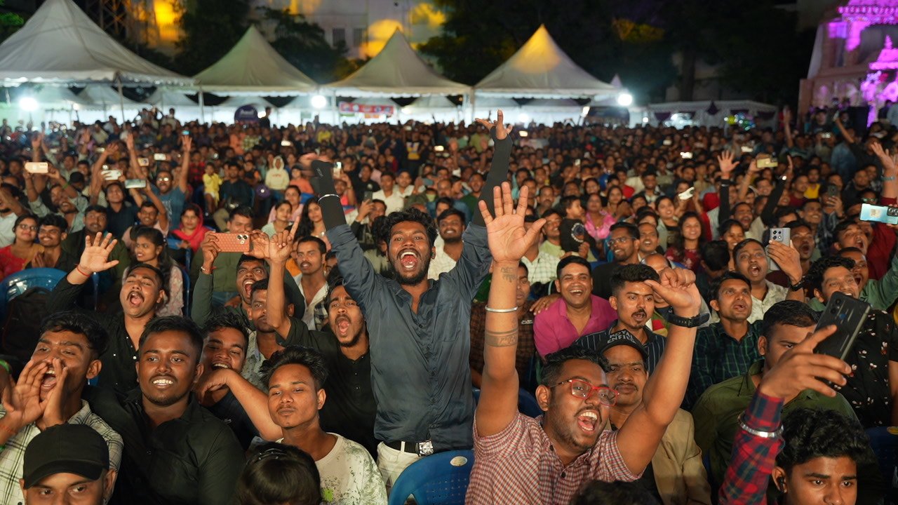 The crowd celebrating together