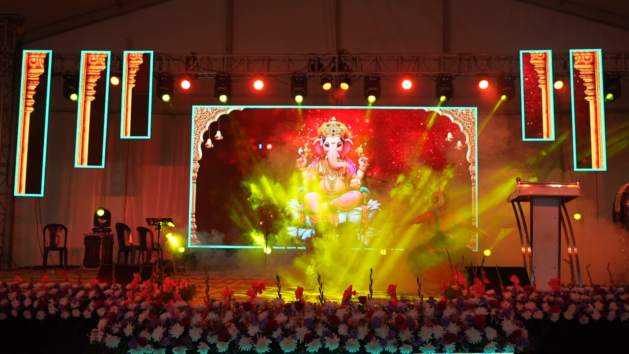 The illuminated festival stage