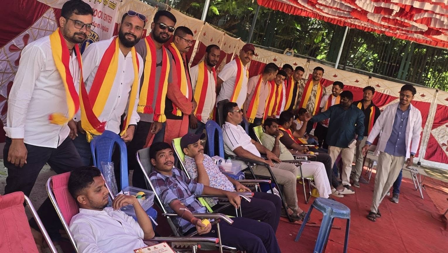 Donors and volunteers at the UYA Blood Donation Camp
